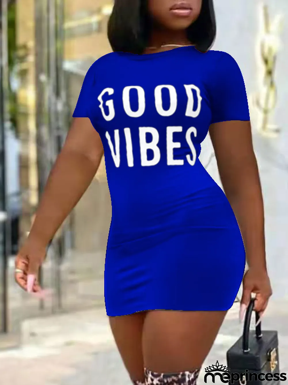 Summer Women Sexy Letter Round Neck Print Dress