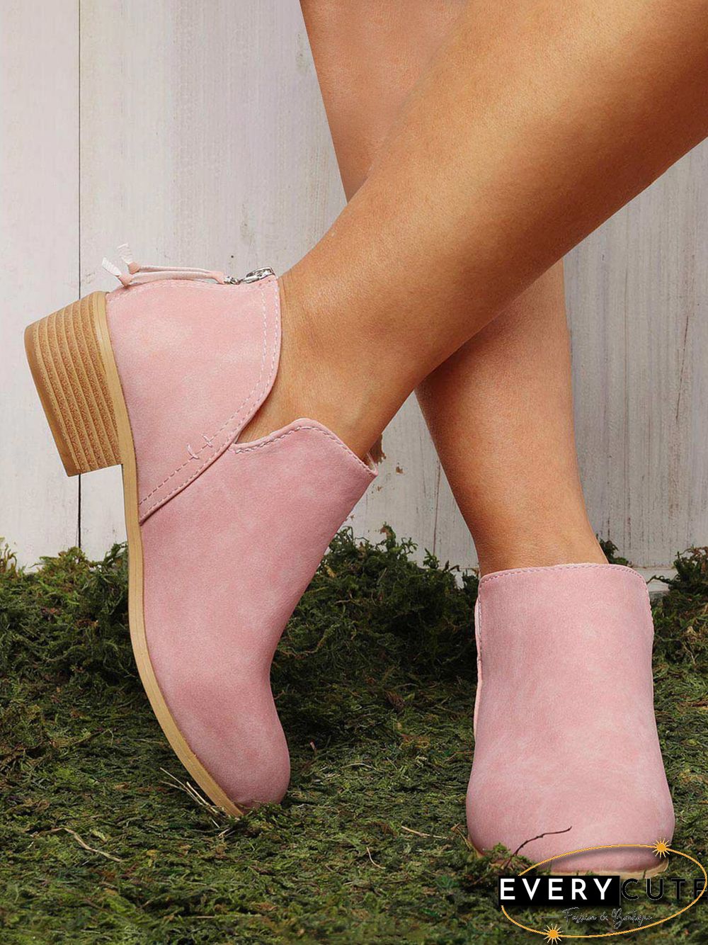 Pu Chunky Heel Zipper Pumps