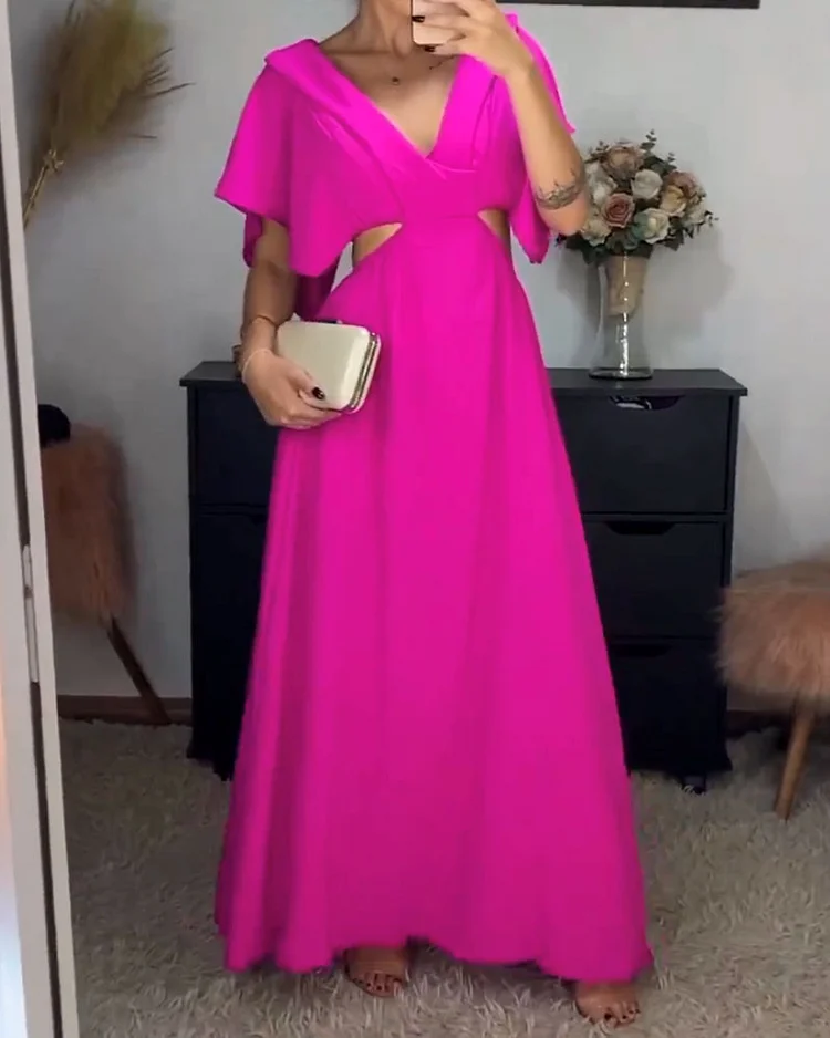 Elegant Solid Color V-neck Dress
