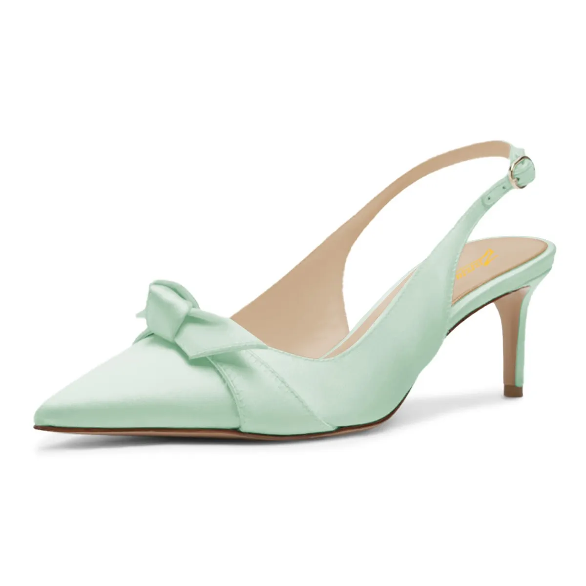 Mint Green Satin Pointed Toe Bowknot Slingback Kitten Heel Pumps Nicepairs