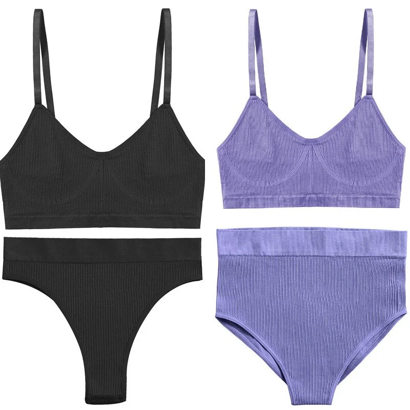 Women Push Up Sports Lingerie Brassiere Set Sexy G-String Seamless Active Bra Panties Set Crop Top High Waist Thong Underwear