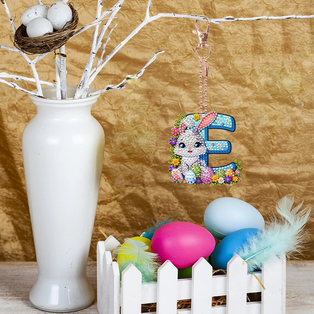 DIY PET Double Sided Special Shaped Easter Alphabet E Diamond Painting Keychain