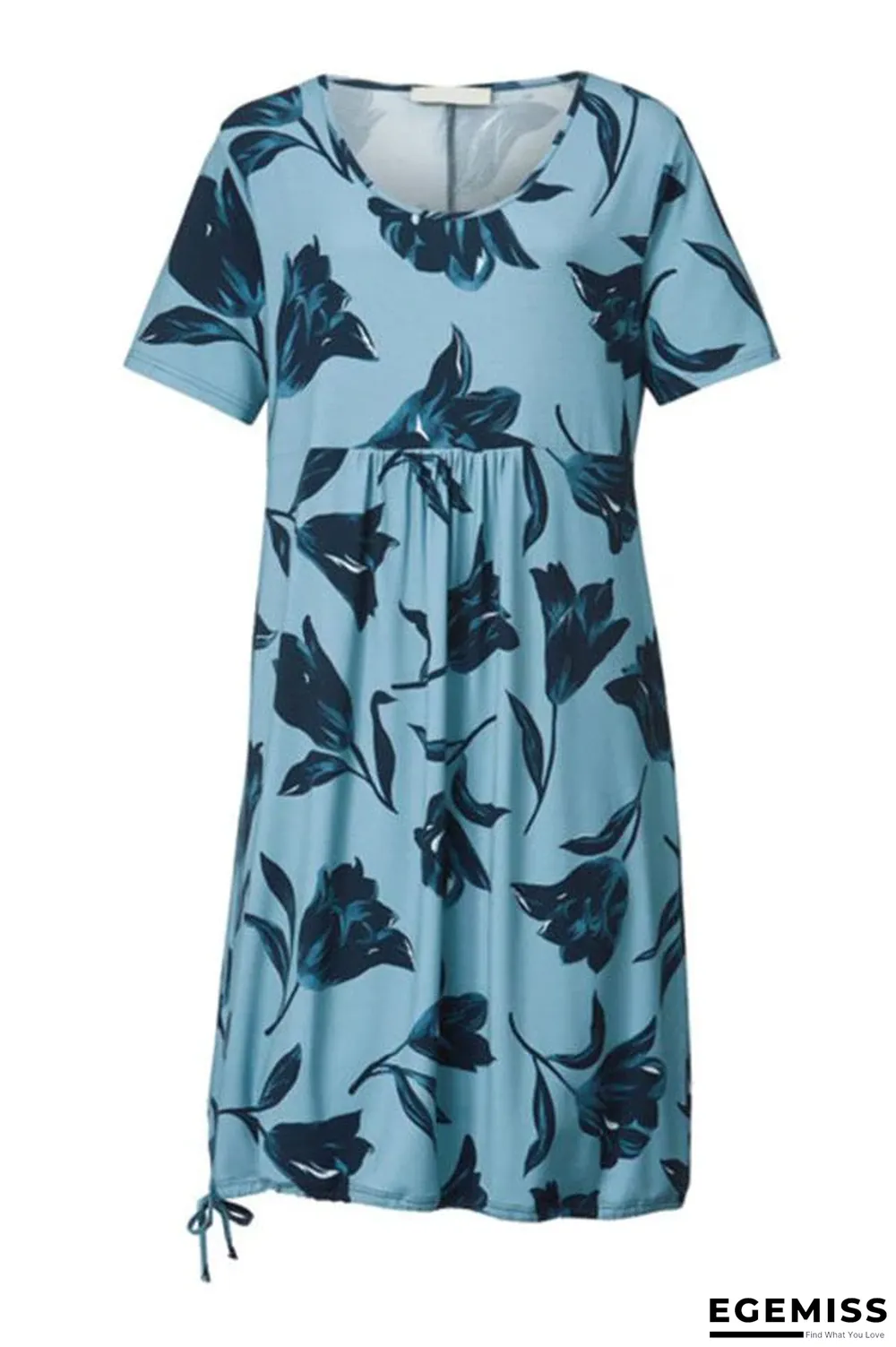 Bohemian Floral Print Paneled Pleated Drawstring Holiday Midi Dress | EGEMISS