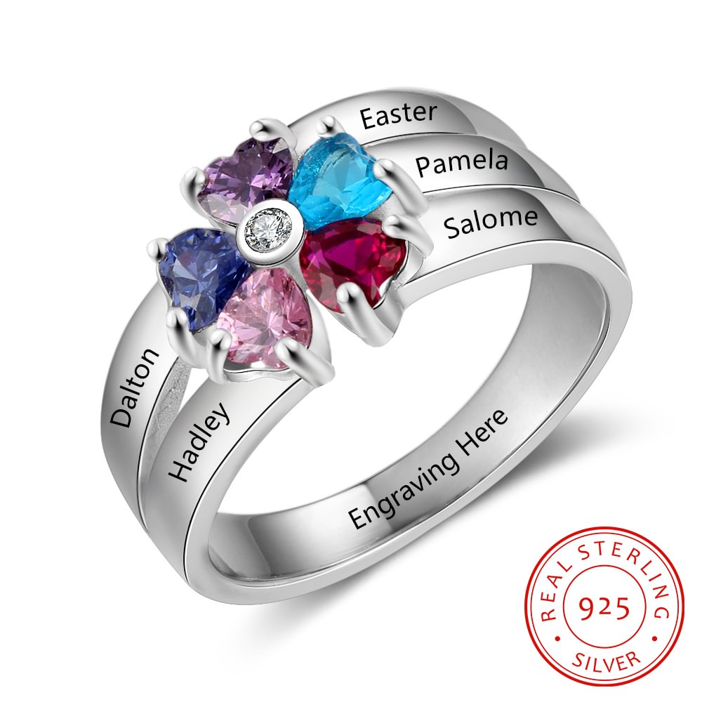 Personalisierte Mutter Ring mit 5 simulierten Geburtssteinen eingraviert 5 Namen Familienring Geschenk für Mama n5-b5-t1 Kettenmachen