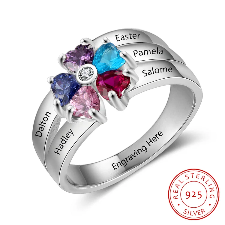 Personalisierte Mutter Ring mit 5 simulierten Geburtssteinen eingraviert 5 Namen Familienring Geschenk für Mama