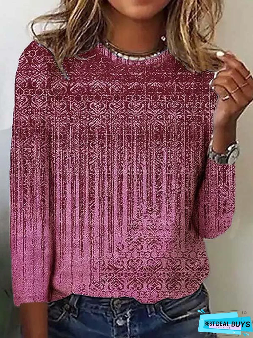 Ethnic Crew Neck Casual T-Shirt