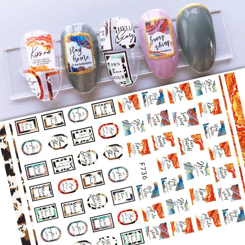 1pcs Black White 3D Nail Art Stickers Sliders Flowers Mandala Leaf Geometry Adhesive Nail Decals Foil Design Manicure-Nail Inspo