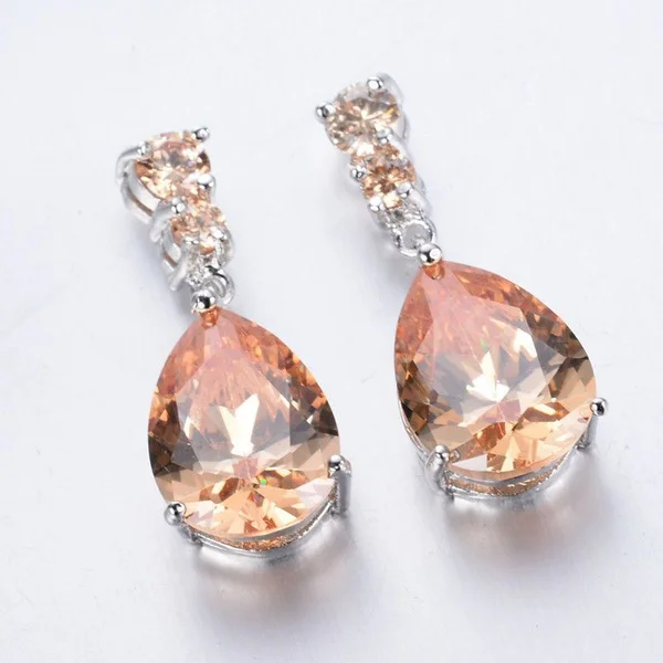 Fashion Women 925 Sterling Silver Natural Gemstone Morganite Stud Drop Dangle Earrings