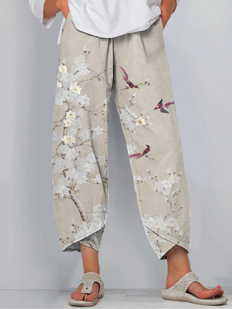 Comstylish Floral Print Loose Casual Pants