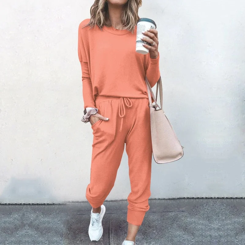 Tracksuit Women 2 Piece Set Loose Comfortable Simple Style Solid Color Long Sleeve Casual Suit Clothes 2020 top Spring Autumn