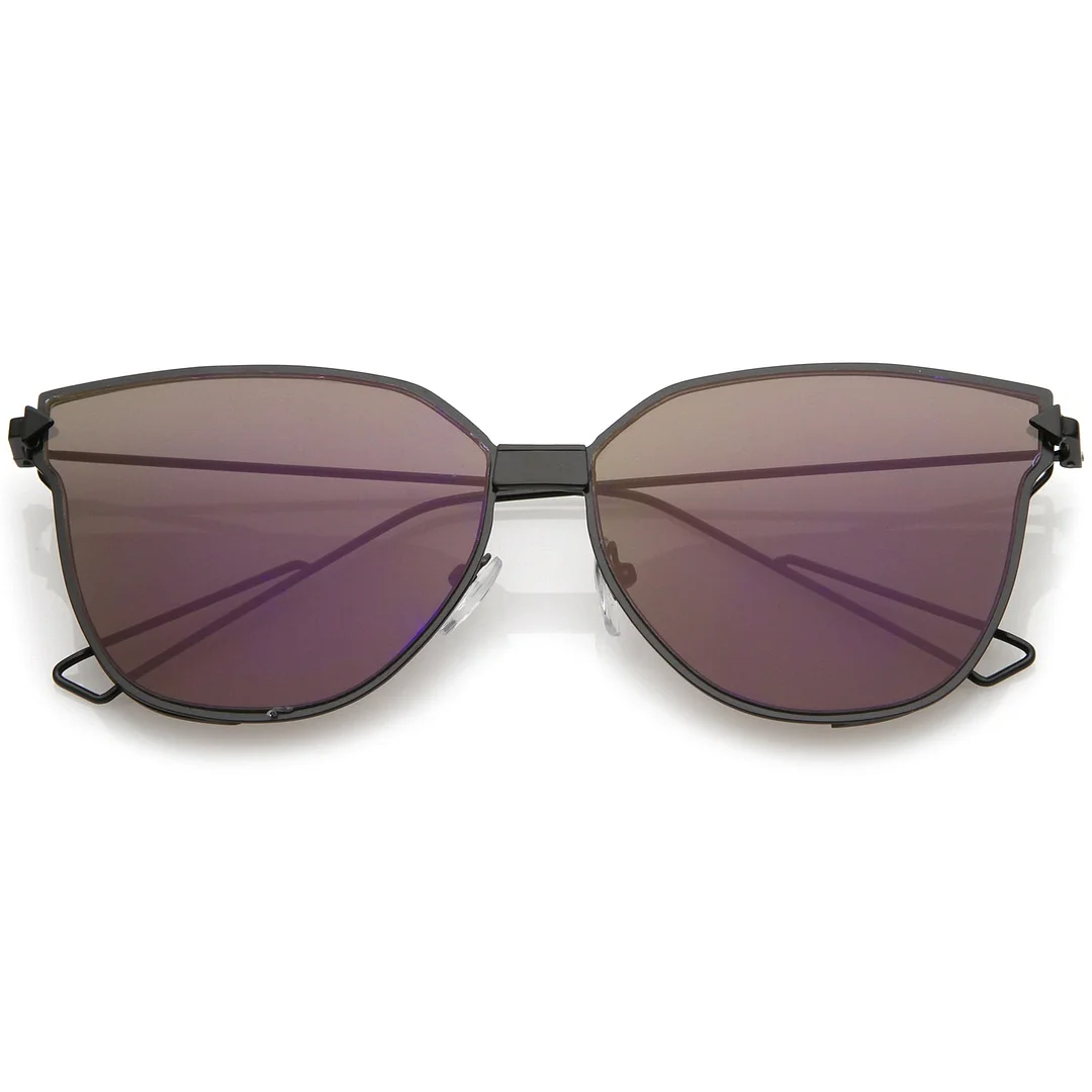 Oversize Cat Eye glasses With Mirrored Flat Lens And Wire Arms 59mm