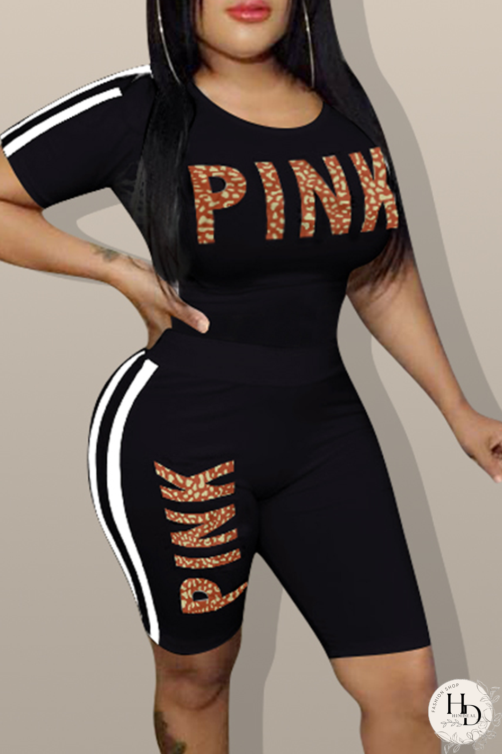 White Casual Print Letter O Neck Short Sleeve Two Pieces