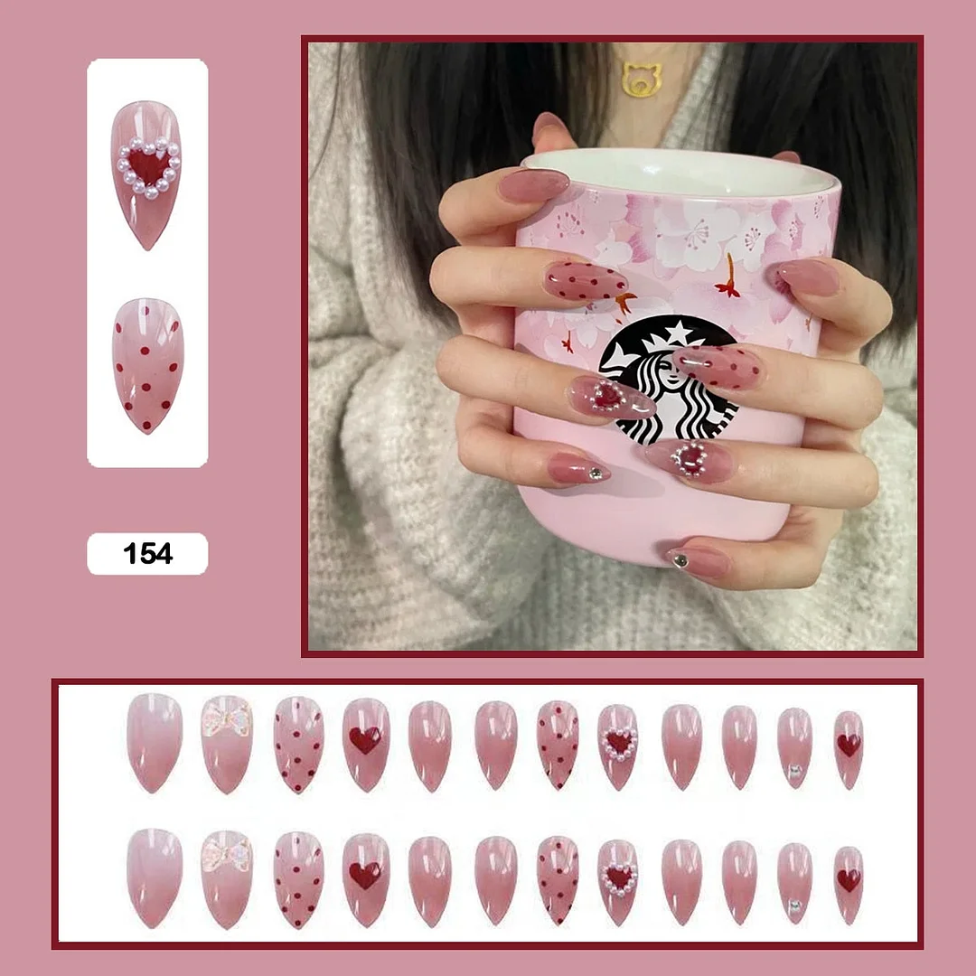 Butterfly Lovely Girl Nail Art Wearable Press On Fake Nails Tips With Glue And Sticker 24pcs/box With Wearing Tools As Gift-Nail Inspo