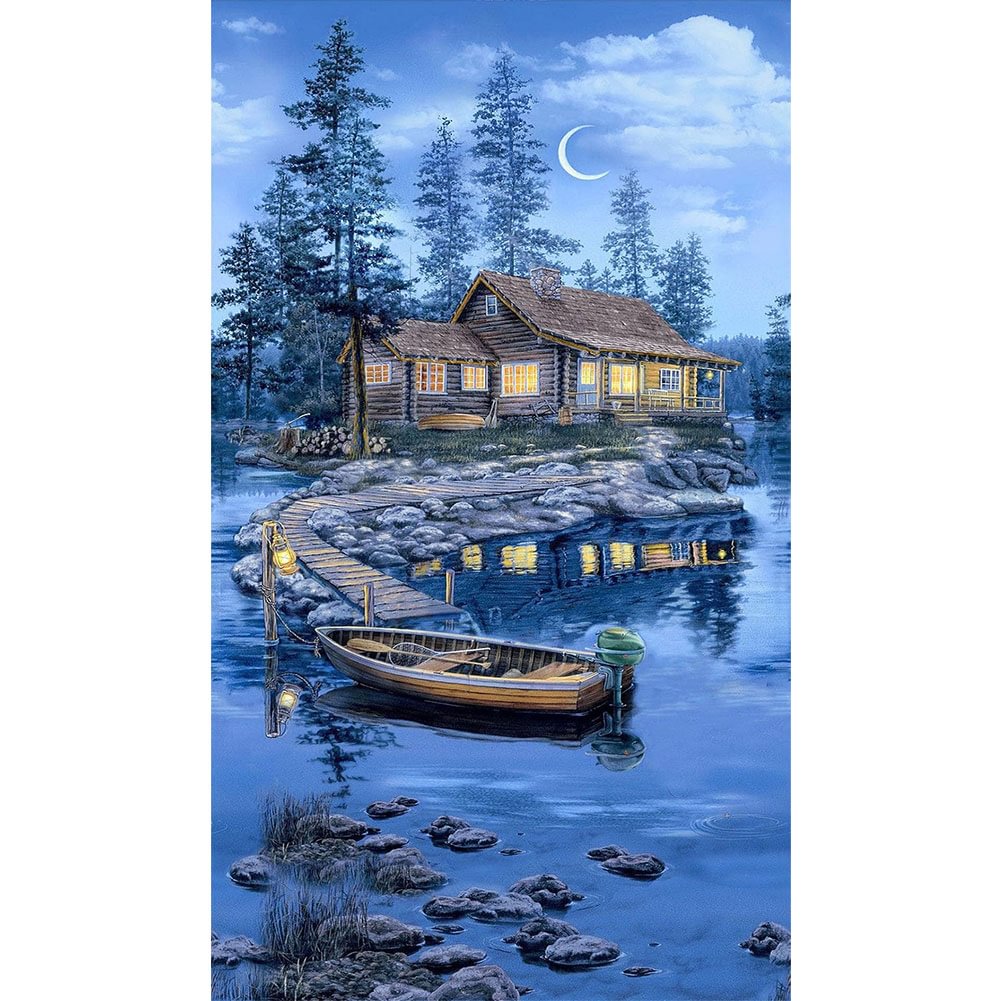 Crescent Lake Cottage - Full Round - Diamond Painting(40*75cm）