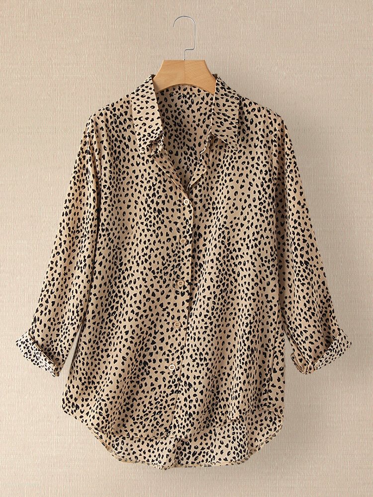 Leopard Print Long Sleeves Casual Blouse For Women P1727187