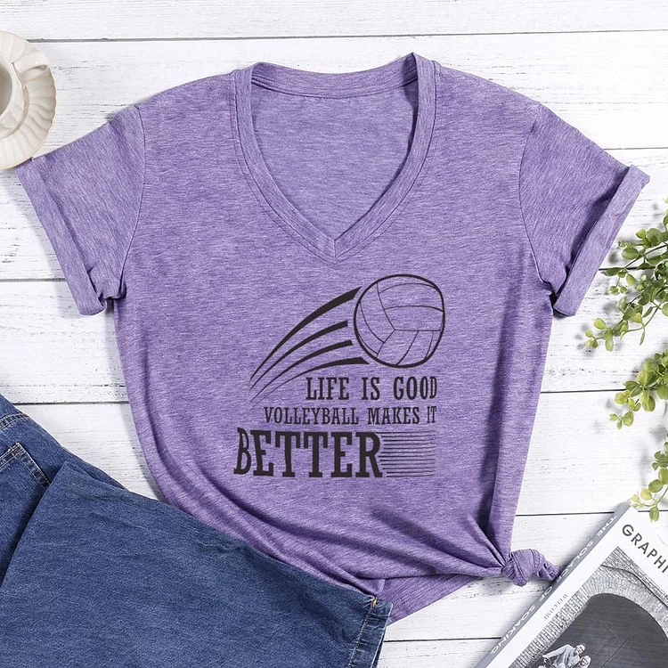 Life Is Good Volleyball Makes It Better V-neck T Shirt-Annaletters
