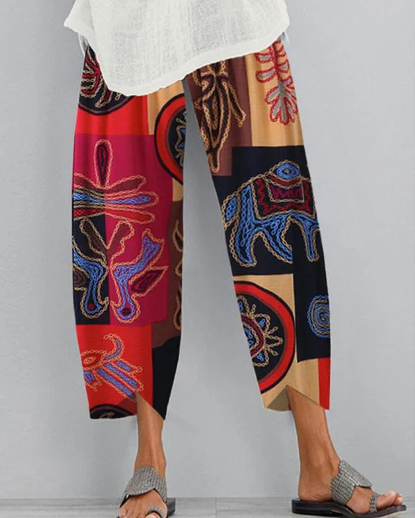 new fashion loose cotton and linen printed casual pants p206060