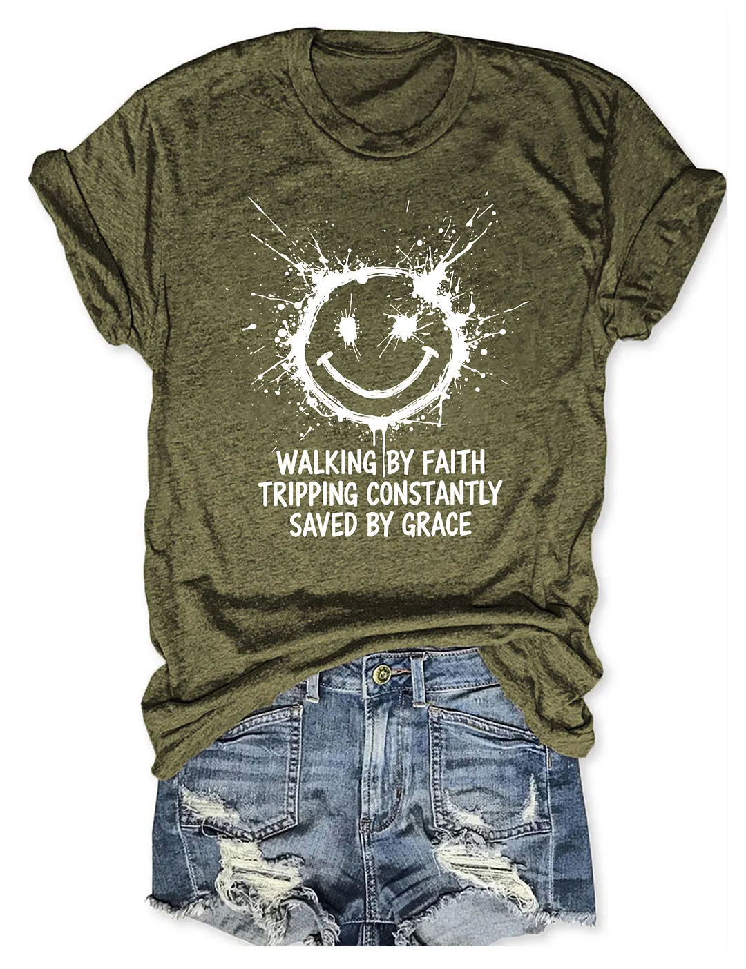Walking By Faith Tripping Constantly Saved By Grace T-shirt
