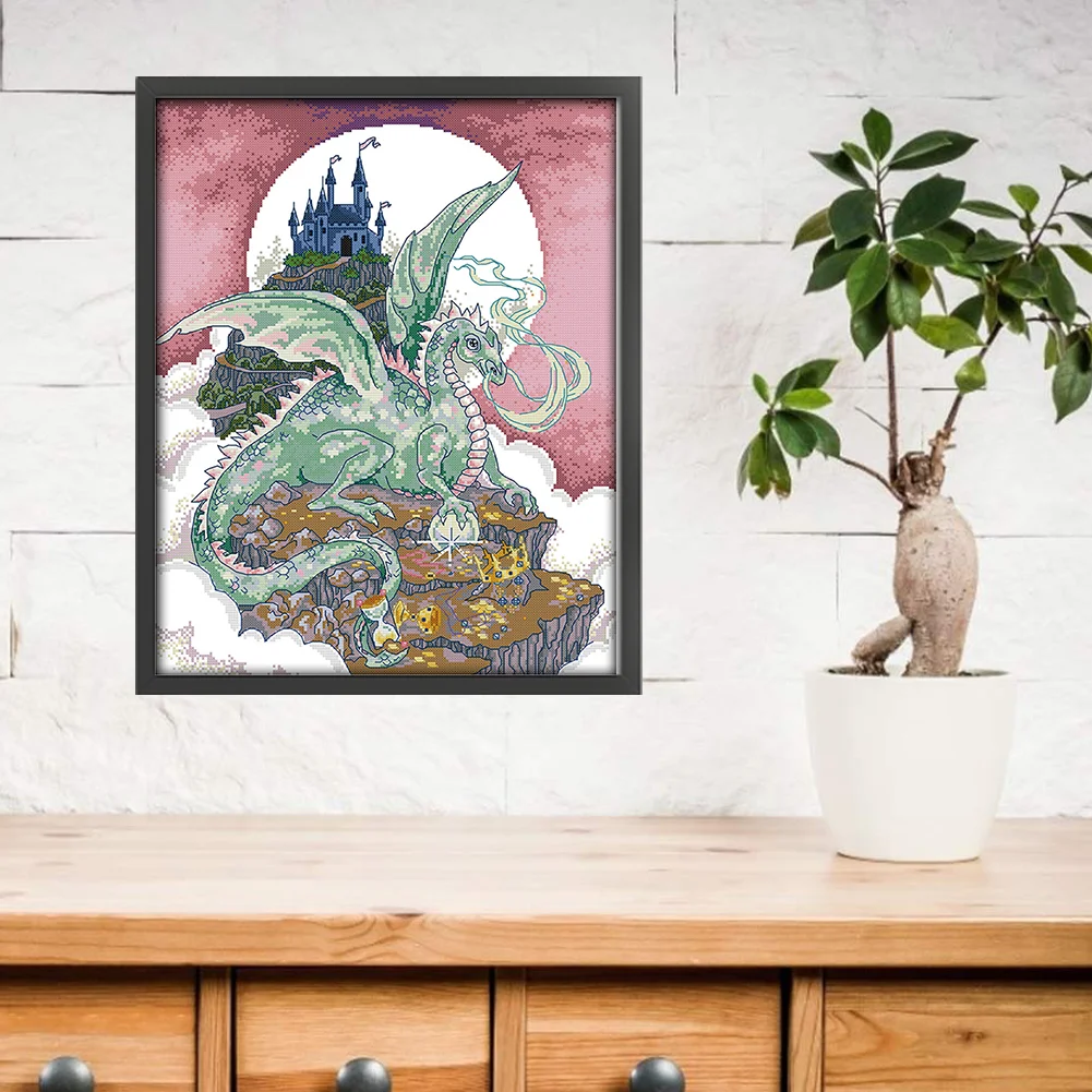 DIY Stamped Cross Stitch 14CT Partial Embroidery 40*49cm - Castle Guardian