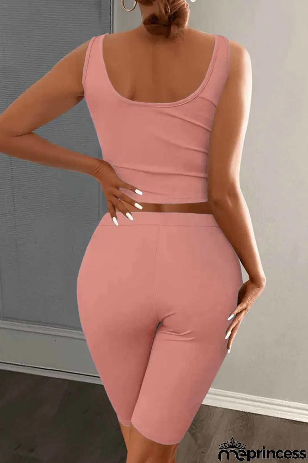 Red Casual Print Letter U Neck Sleeveless Two Pieces