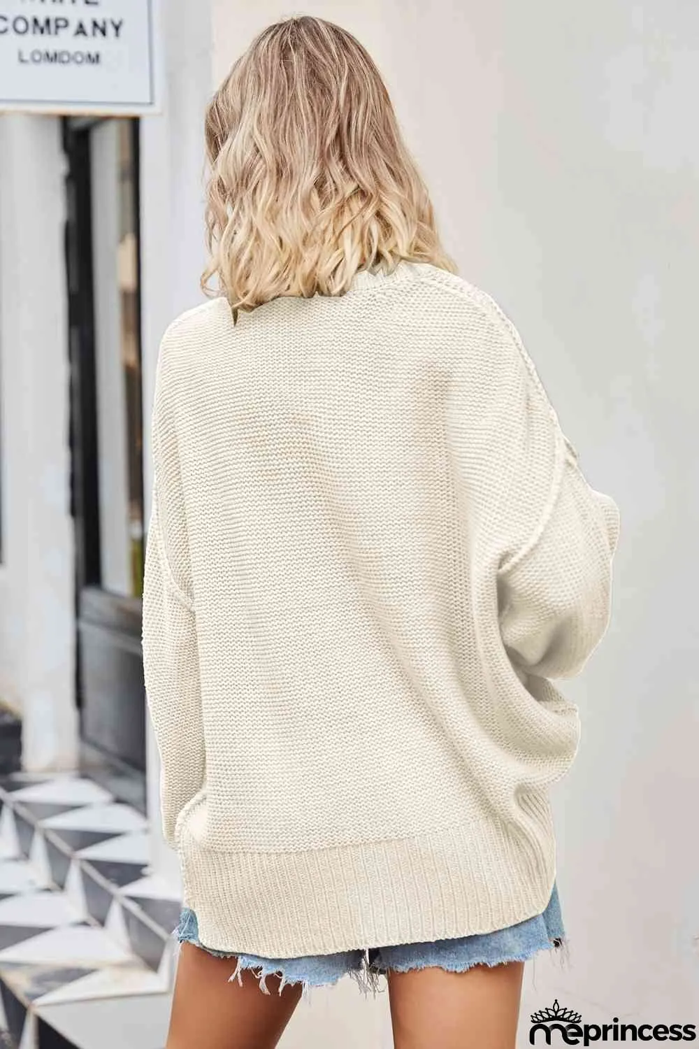 V-Neck Ribbed Dropped Shoulder Knit Top