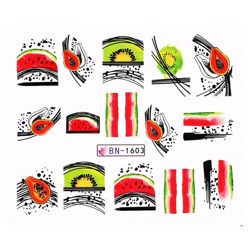 1Pc Water Decals Nail Stickers Simple Flower Leaves Transfer Decals Spring Summer Theme Floral Fruit Watermarks Decoration