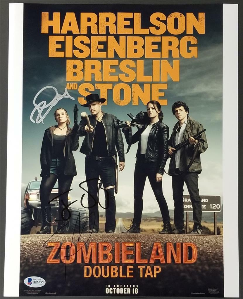 Zombieland Double Tap Cast signed 11x14 Photo Poster painting Eisenberg Deutch ~ Beckett BAS COA