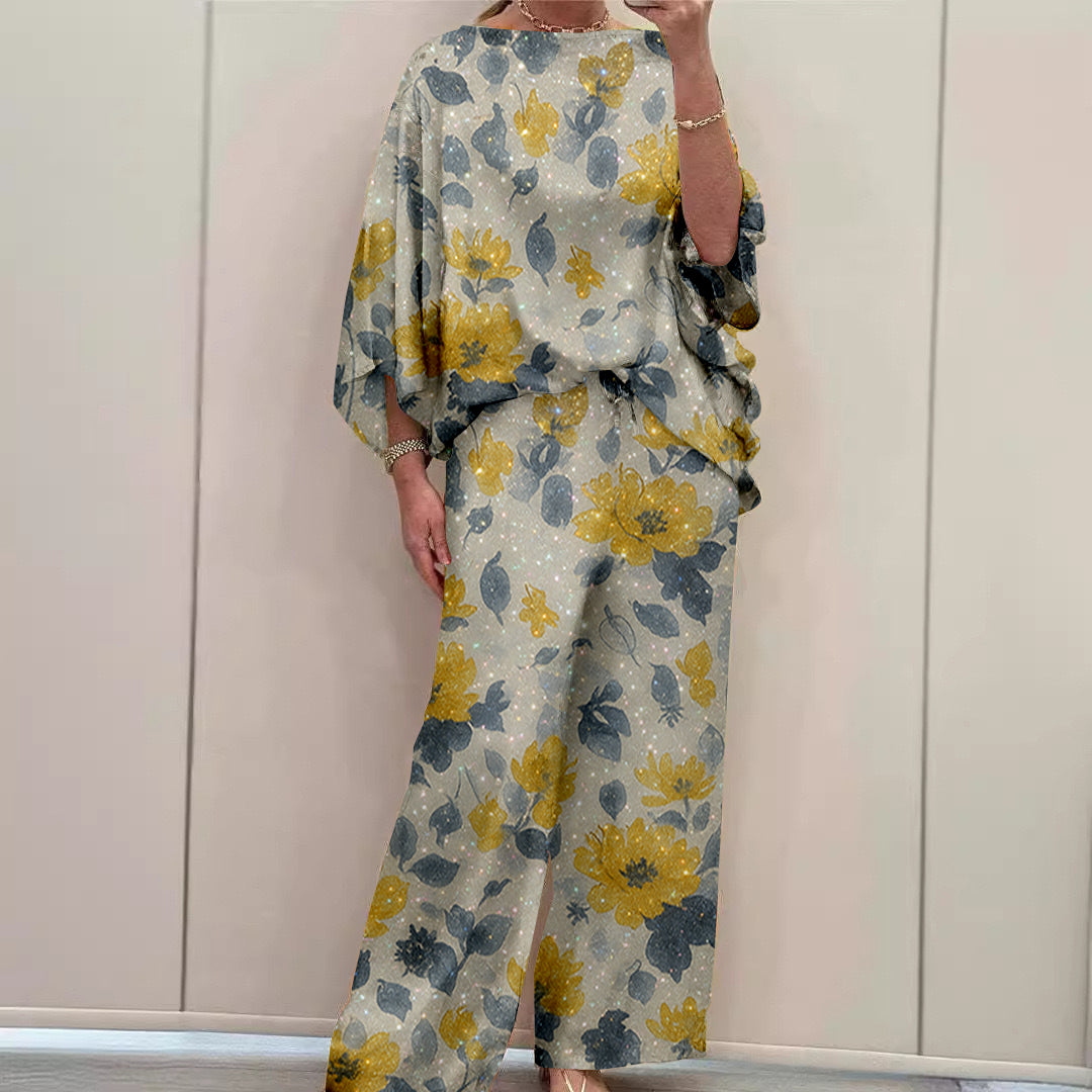 Women Long Sleeve V-neck Graphic Floral Printed Top