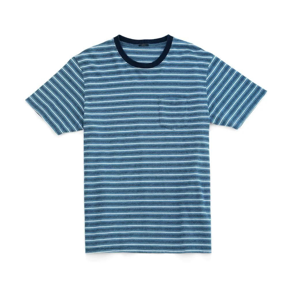 SIMWOOD 2021 summer new indigo washed striped t-shirt men fashion fashion 100% cotton tops tshirt plus size tees SJ130695