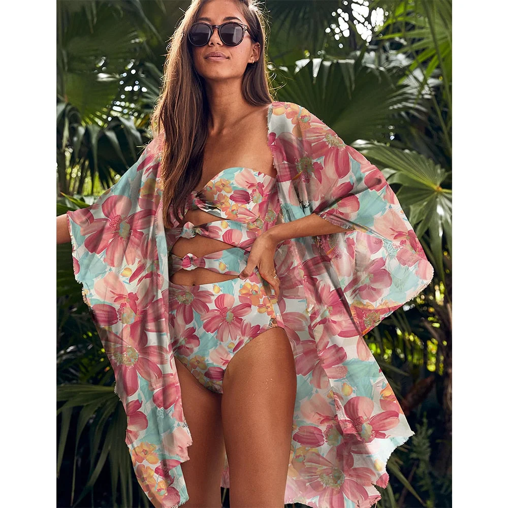 Beach Wear Print Bikini Swimwear Women Wrap Skirt Swimsuit High Waist 2020 Cover Up Sexy Sarong plage Beach Wear Bathing Suit