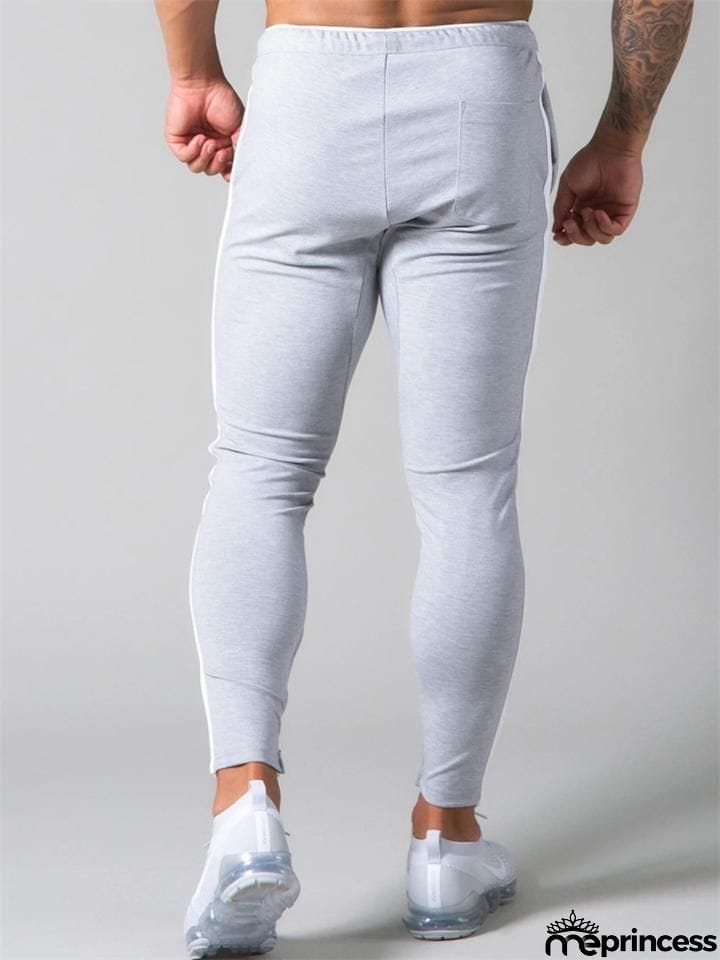 Mens Gym Breahthable Patchwork Running Zipper Pants