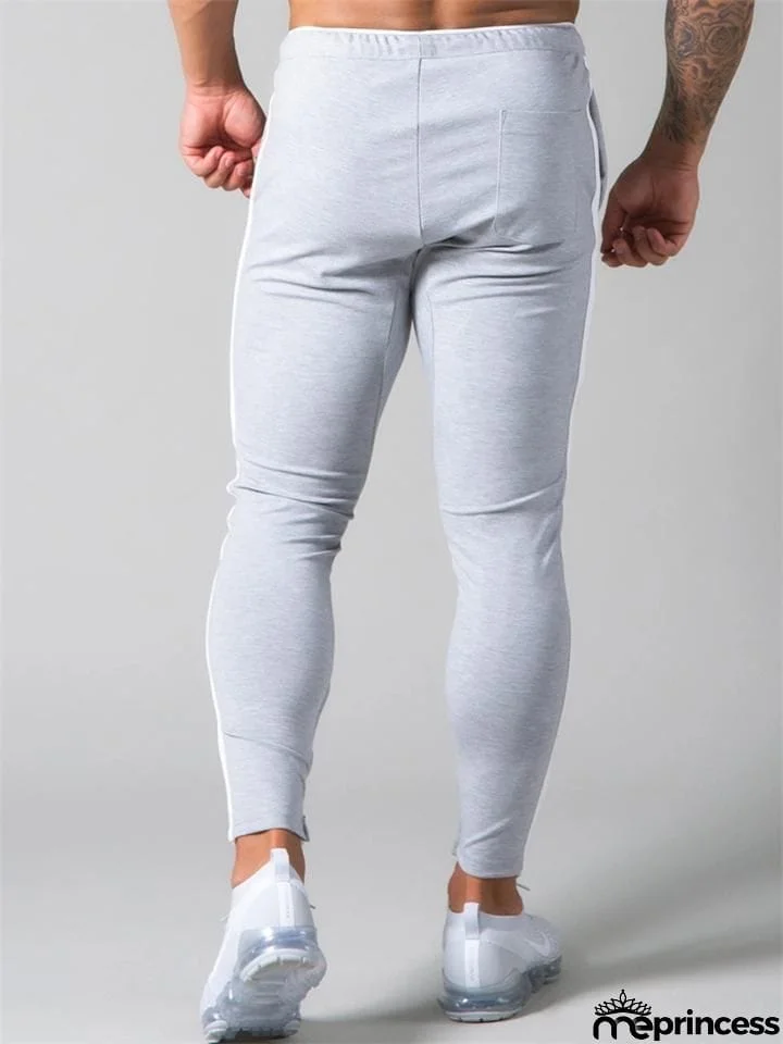 Mens Gym Breahthable Patchwork Running Zipper Pants