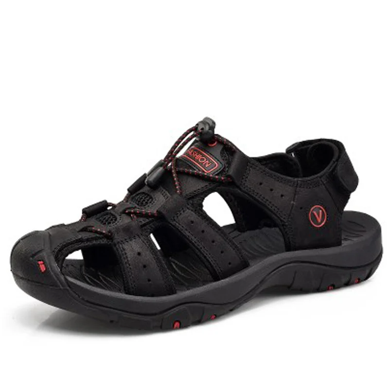 Qjong Genuine Leather Men Shoes Summer New Large Size Men's Sandals Men Sandals Fashion Sandals Slippers Big Size 38-47