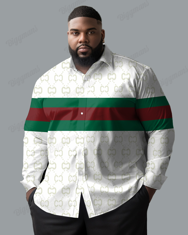 High-end Jacquard Color Block Cotton Long Sleeve Shirt Men's Big & Tall