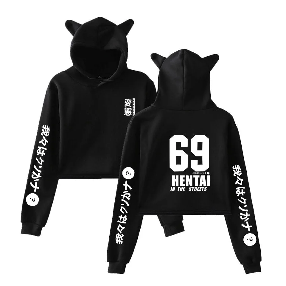 Hentai 69 Bunny Ears Cropped Hoodie