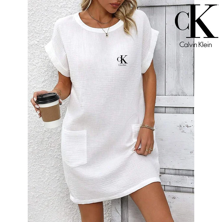Letné šaty s okrúhlym výstrihom a textúrovanou úpravou CALVIN KLEIN®