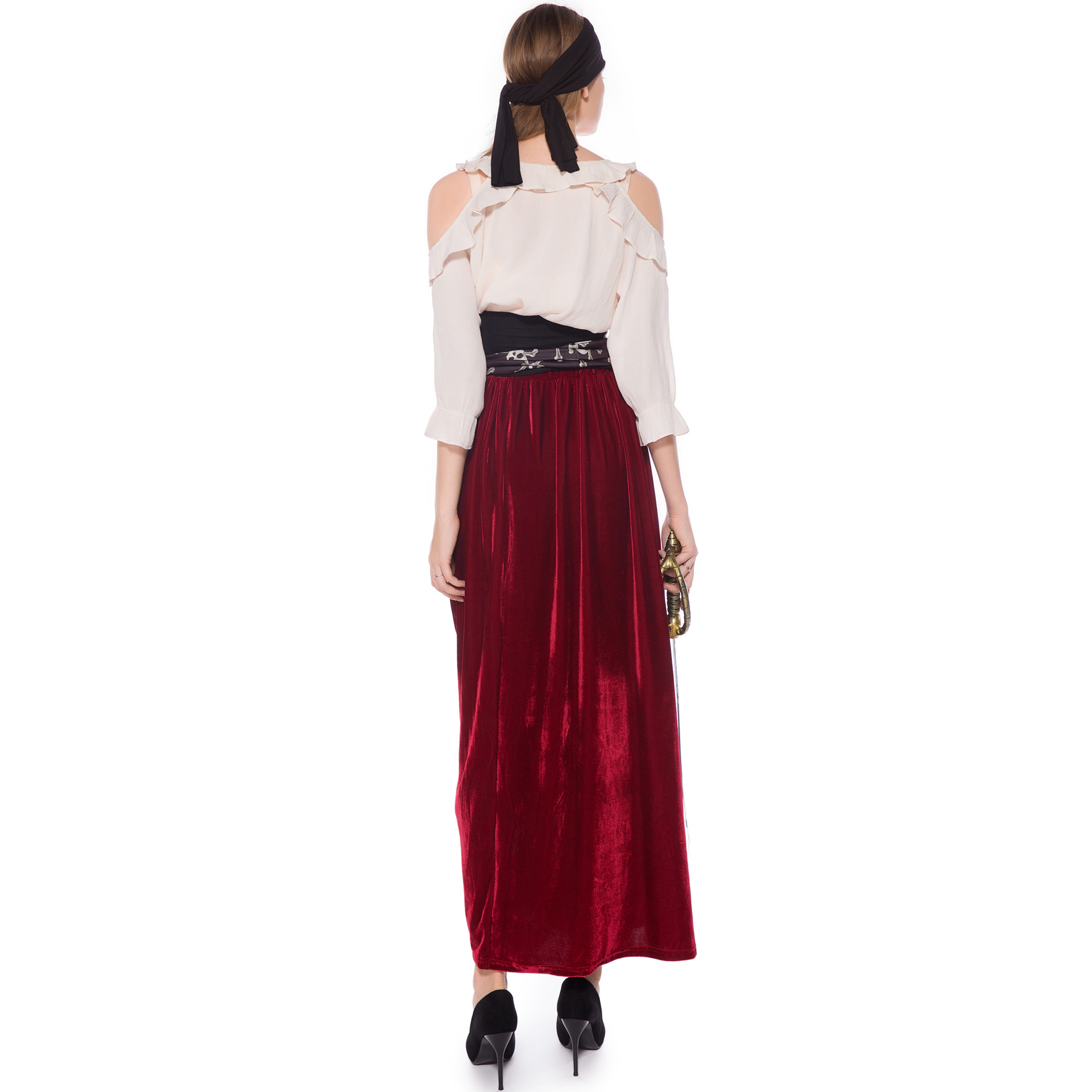 [Wetrose] In Stock Pirate Crew Cosplay Costume Caribbean For Woman Girl Female Dress Halloween Skeleton Skull Bone