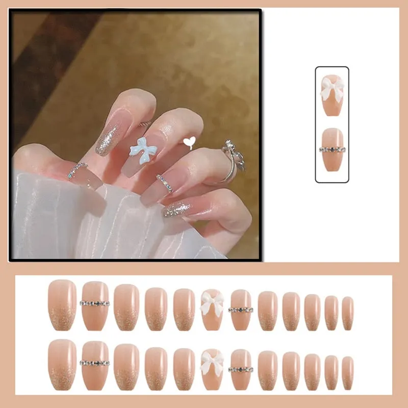 24pcs Butterfly decorated false nails Removable Long Paragraph Fashion Manicure press on nail tips full cover acrylic for girls-Nail Inspo