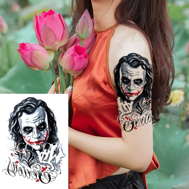 Waterproof Temporary Tattoo Sticker Joker Skull Letter Big Size Body Art Flash Tatoo Fake Tatto Stickers for Girl Men Women