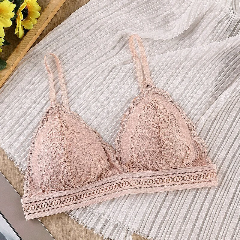 Women Lace Bra Seamless Underwear Push Up Backless Vest Sexy Padded Bralette Lingerie Triangle Cup Ultrathin Bra Female Intimate