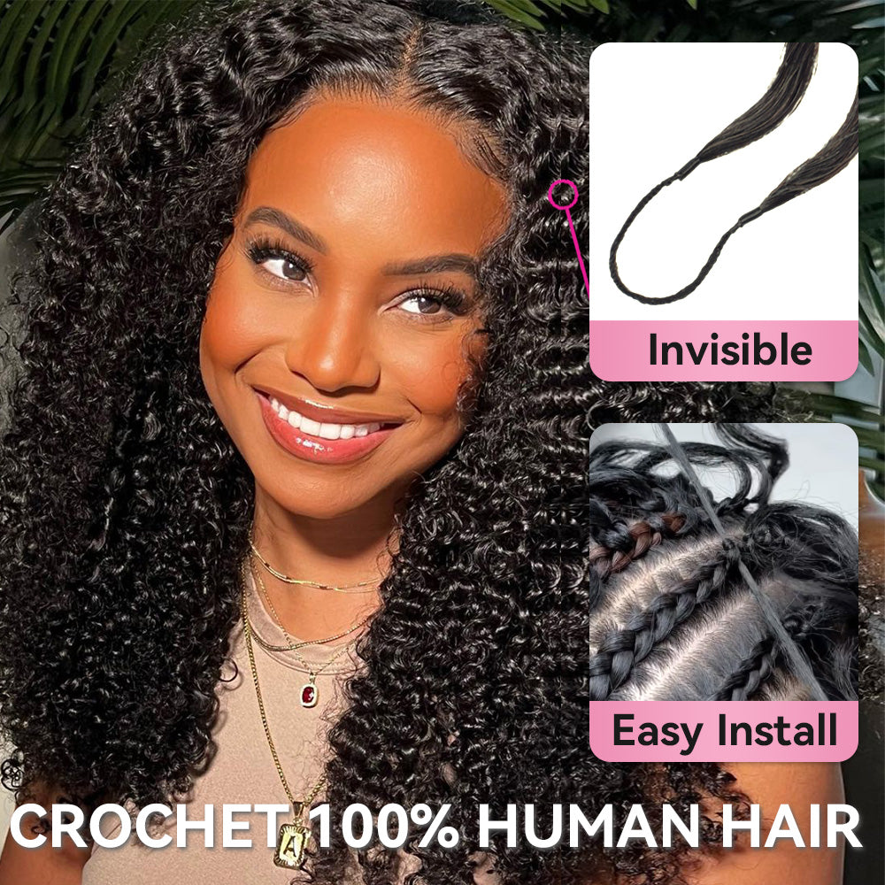 Kinky Curly Wave Crochet Human Hair Pre Loop Extensions BORUIHAIR