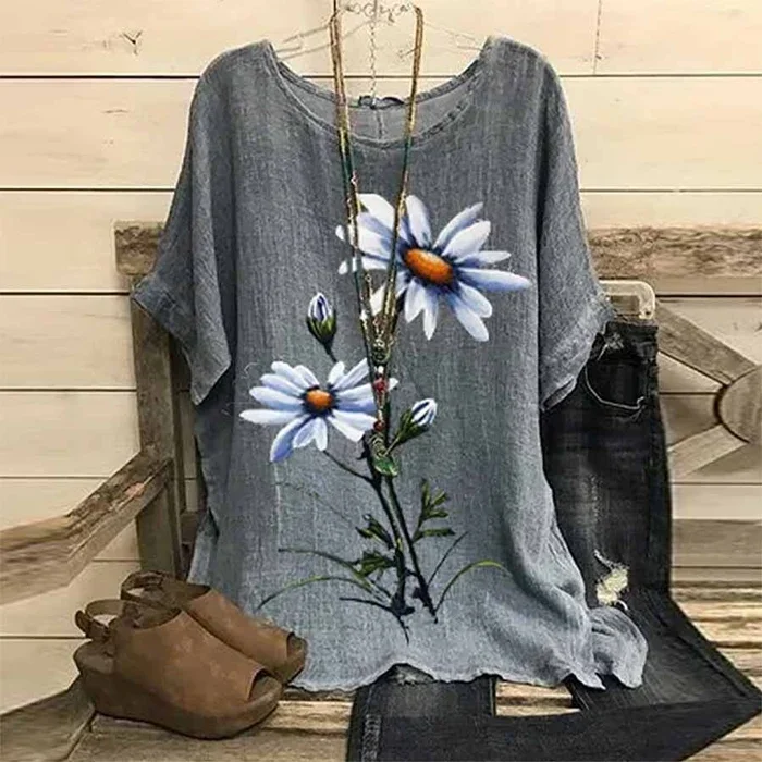 Daisy Printed Women's Casual Loose Tops