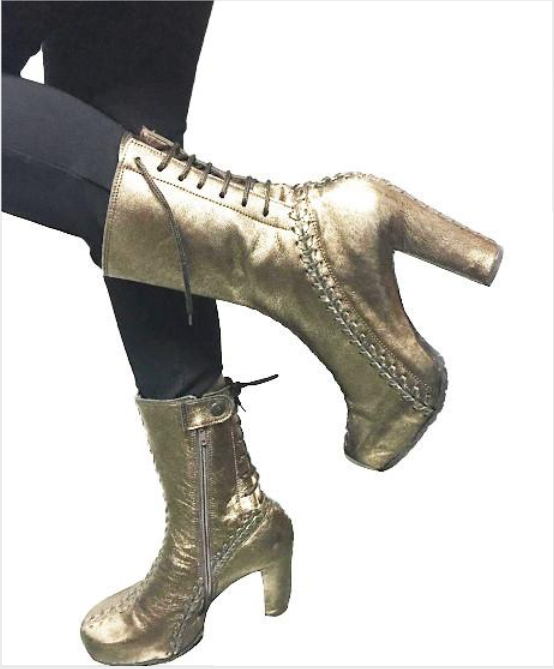 Custom Made Champagne Lace Up Chunky Heel Platform Boots Vdcoo