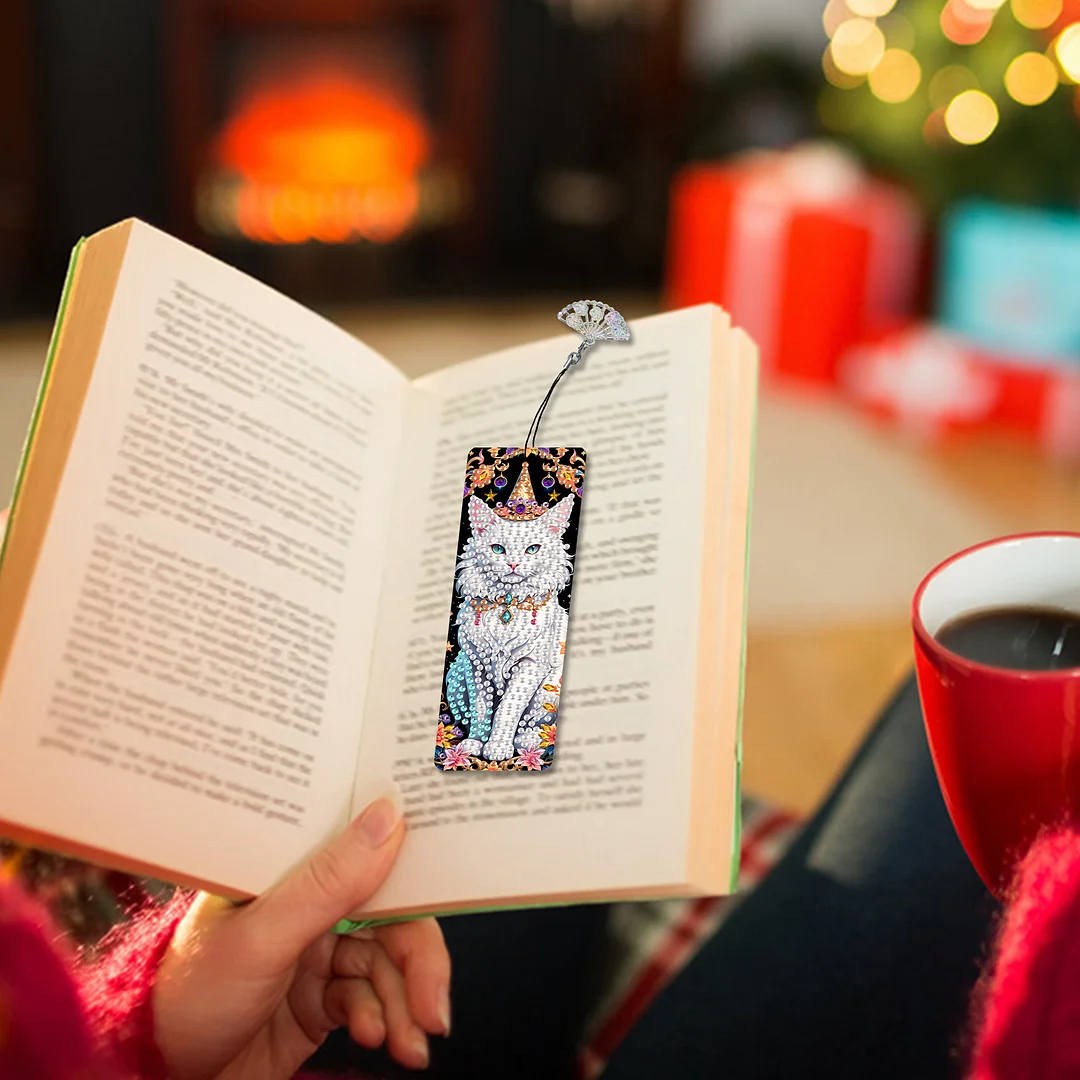 12Pcs Cat DIY Diamond Painting Bookmarks for Book Lovers Mosaic Art Supplies