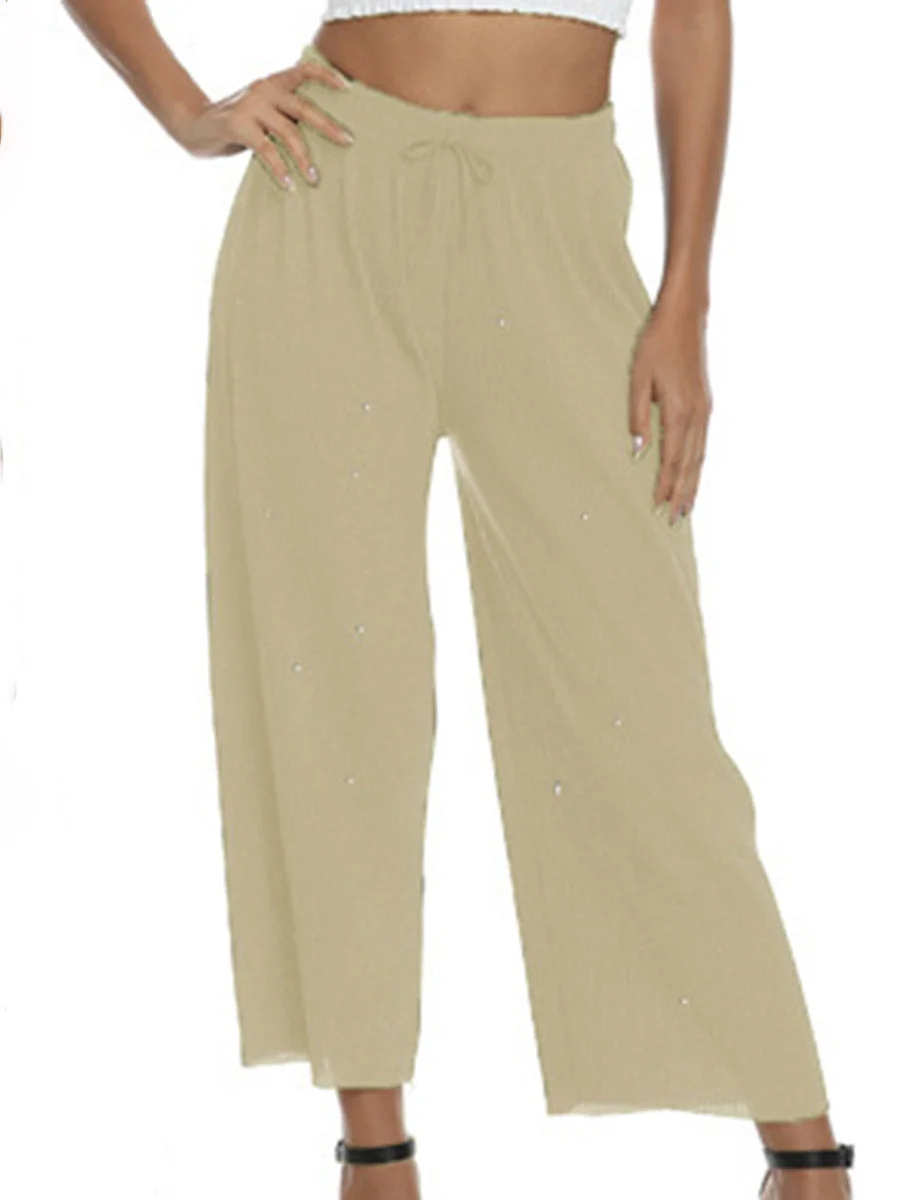 Elastic Waist Shiny Loose Pants