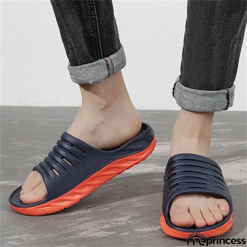 Mens Personalized Color-Blocking Non-Slip Elastic Sole Platform Comfy Slippers