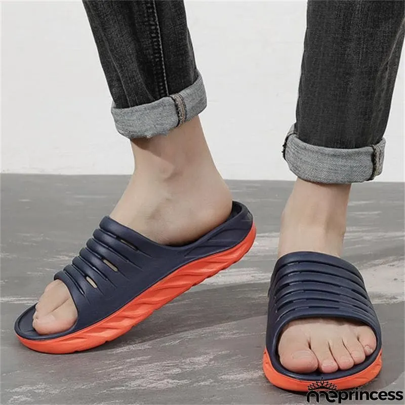 Mens Personalized Color-Blocking Non-Slip Elastic Sole Platform Comfy Slippers