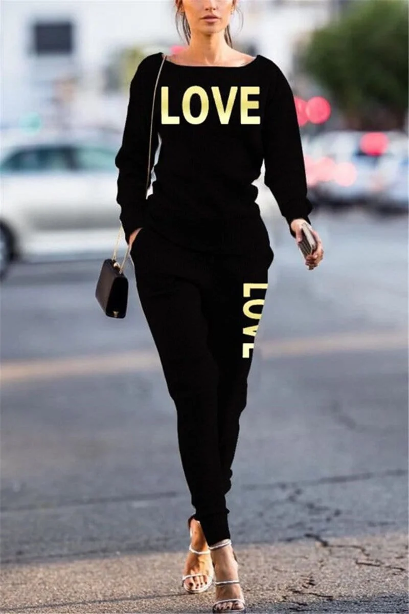 Casual Alphabet Printed Two-Piece