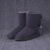 Women's Leather Flat Heel Bowknot Lining Faux FurSnow Boots