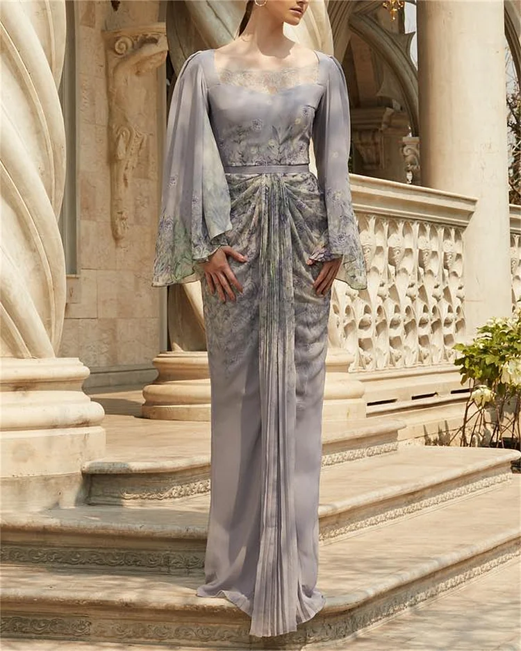 Elegant Solid Color Lace Panel Print Dress